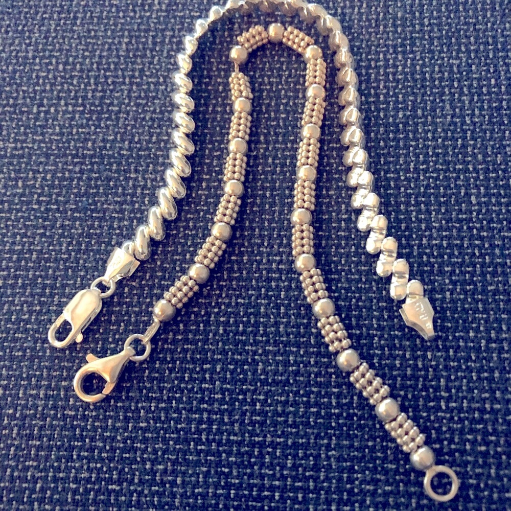 Sterling Silver Bracelets Sizes are pictured.  Simple and sturdy clasped